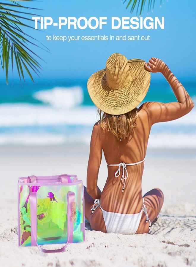 KUAK Large Beach Tote Bags for Women Gorgeous Iridescent Clear Tote Bag Waterproof Sandproof Beach Bag with Inner Waterproof Zipper Pocket, Tip-Proof for Swim, Pool, Travel, Cruise, Boat-Purple Strap - Image 5